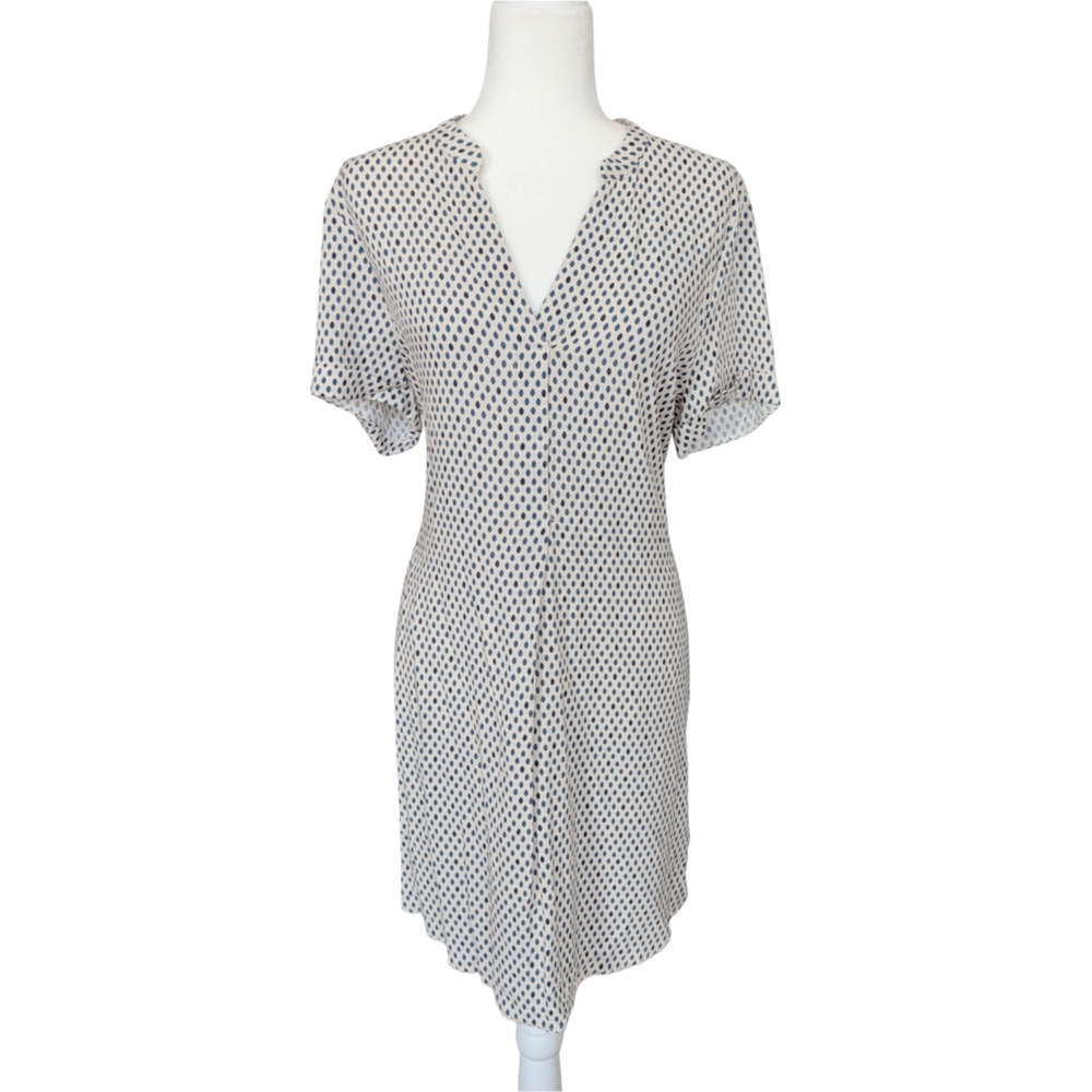 H&M Navy Blue Cream Dot Patterned Slip On Lightweight Midi Skirt NWT Size 10